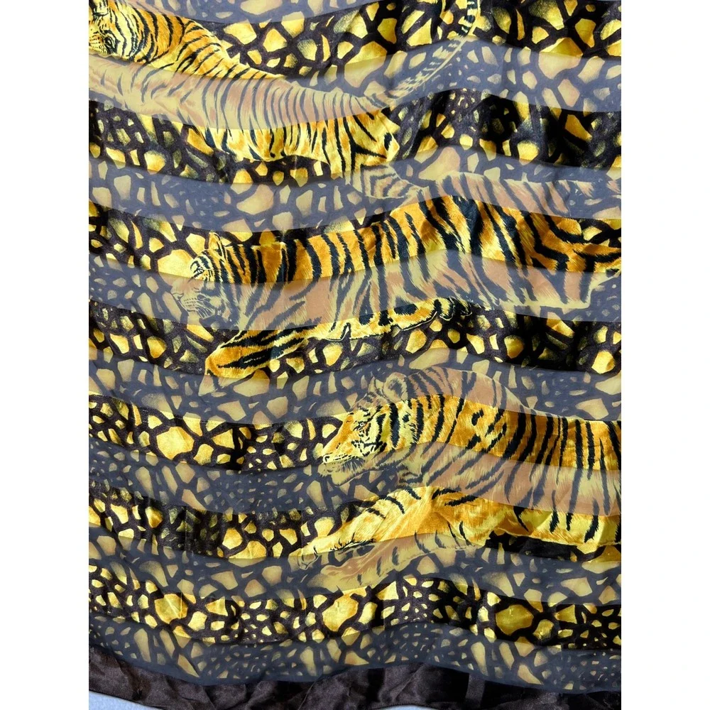 Unbranded Womens Square Scarf Tiger Animal Print 39x39 Brown Gold Sheer Wrap